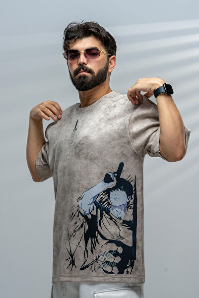 saneafn Beige T-shirt with Toji character design