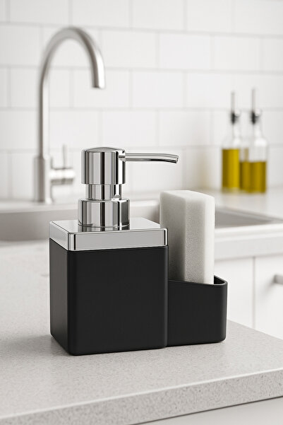 CEZVE HOME موزع صابون سائل أكريليك مع مضخة وحجرة إسفنجية - حامل صابون لحوض ال...