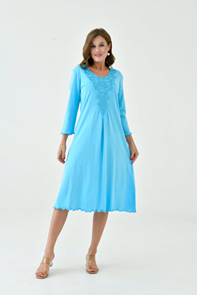 MAMAYAGA Γυναικείο νυχτικό φόρεμα με γιακά με κορδόνι σε γραμμή Α με μισό μαν...