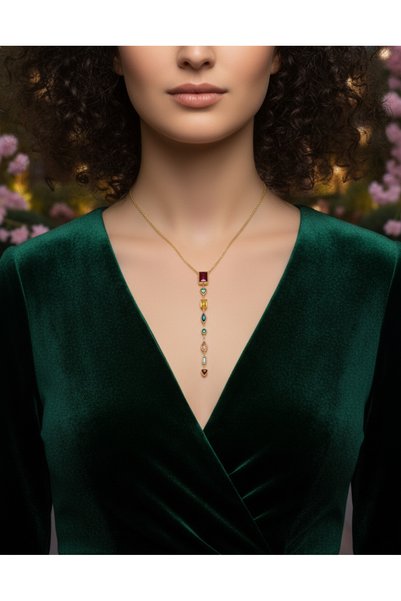 BANEDETTA New Season Zircon Stone Trend Multi-Colored Geometric Cut Y Necklace Steel