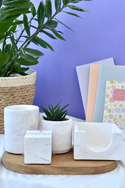 Bi' Dolu Dükkan (بني) طقم مكتب مكون من خمس قطع بنمط رخامي |   منظم سطح المكتب