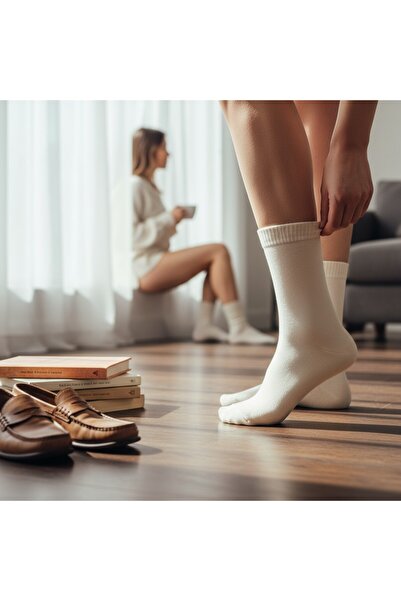 FIRAT Yün Erkek Orta Kalın Okul İş Casual Kışlık Çorap BOYASIZ Krem Rengi 6 Ç...