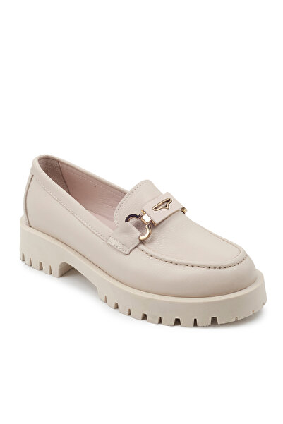 ZEYTUK Krem Hakiki Deri Loafer Kadın Ayakkabı