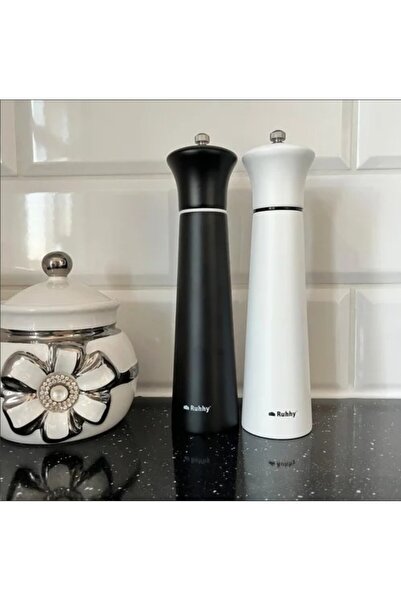 WTO Set of 2 Acacia Wood Grinders with Ceramic Core, 22 cm Height, Control for Grind Fineness