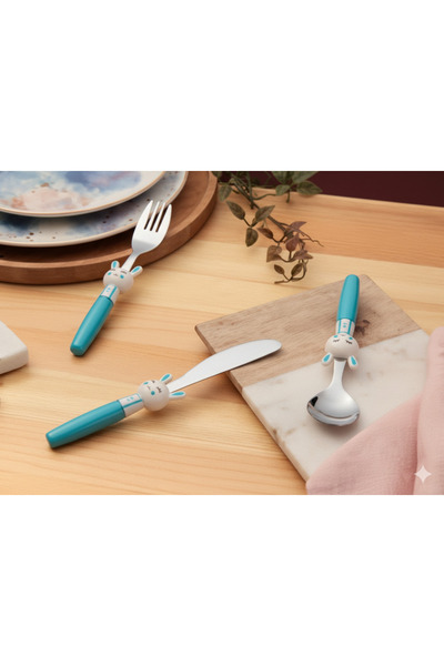 Porland طقم أدوات مائدة للأطفال على شكل أرنب صغير مكون من 3 قطع