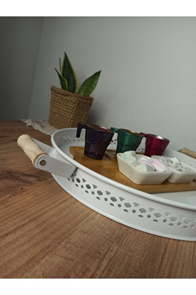 Bestofhome Wrought Iron Patterned Metal Tray with Wooden Handle