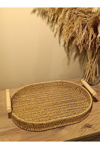 Paganca صينية محبوكة بيضاوية متوسطة الحجم من الخيزران مع مقابض