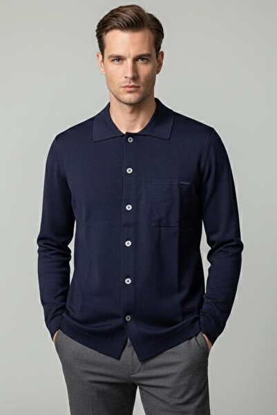 Sabri Özel Lacivert Regular Fit Triko Yarım Balıkçı Yaka Gömlek