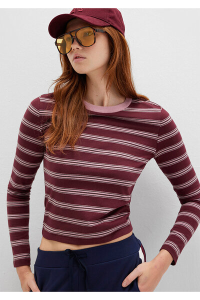 Mavi Μακρυμάνικο ριγέ μπλουζάκι μπορντό με εφαρμογή στο σώμα 1613604-91193