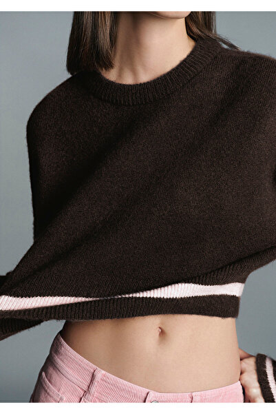 Mavi Striped Detailed Brown Sweater Crop / Short Cut 1710876-70251