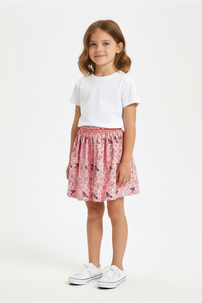 Gambino Κοριτσίστικη φούστα από 100% βαμβακερό σκυλί με στάμπα με λεπτομέρεια στη μέση - Ροζ