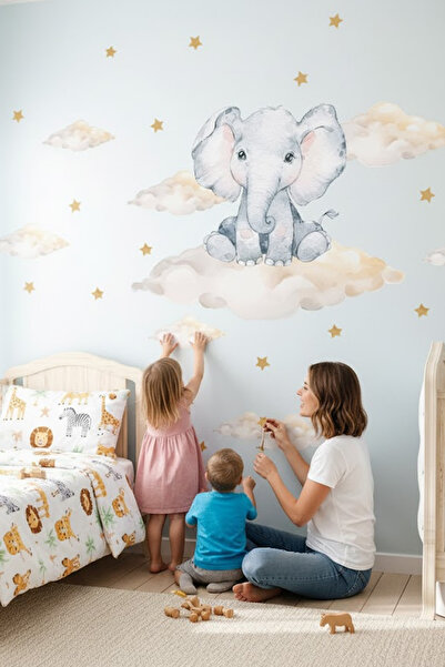 Kt Grup Cute Elephant Clouds And Stars Kids Room Wall Sticker