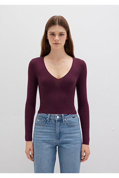 Mavi V-Neck Burgundy Sweater Crop / Short Cut 1710122-87830