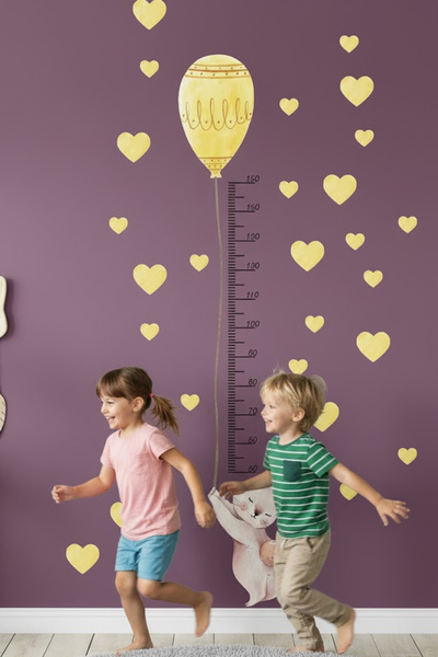 KT Decor مجموعة ملصقات حائط لقياس ارتفاع الأرنب مع بالونات