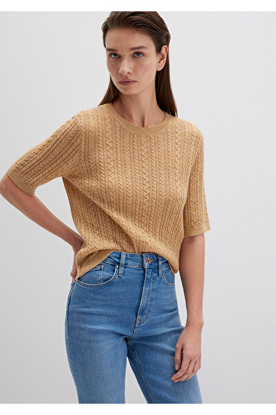 Mavi Kısa Kollu Sarı Kazak Slim Fit / Dar Kesim 1710702-90659