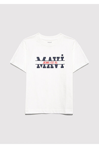 Mavi Logo Printed Ecru T-Shirt Loose Fit / Relaxed Fit 6610397-70057