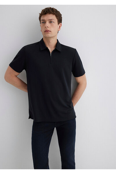 Mavi Μπλουζάκι μαύρο πόλο με ημι-φερμουάρ κανονική εφαρμογή / κανονική κοπή 0613007-900