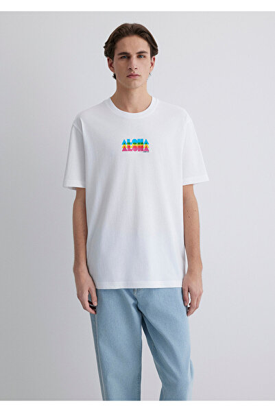 Mavi Aloha εμπριμέ λευκό μπλουζάκι Loose Fit / Loose Relaxed Fit 0612612-620