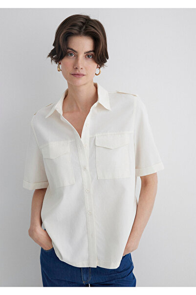 Mavi Ekru Gömlek Loose Fit / Bol Rahat Kesim 1211266-70057