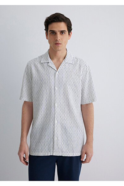 Mavi Ριγέ πουκάμισο με λινό μείγμα κανονική εφαρμογή / κανονική κοπή 0211549-87737