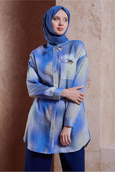 Alvina Brooch Detailed Linen Tunic 44627