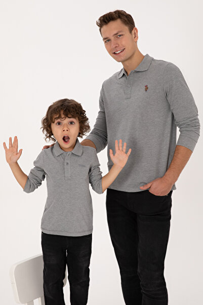 U.S. Polo Assn. Erkek Çocuk Gri Melanj Basic Polo Yaka Sweatshirt 50313790-VR086