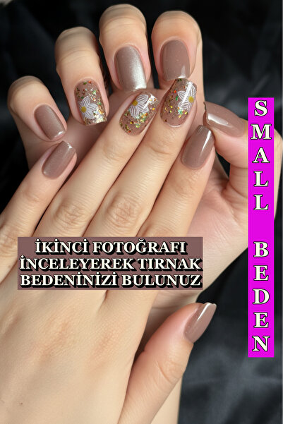 Easy Beauty SMALL Beden Kedi Gözü Kısa Küt Kahverengi 10 Adet Takma Tırnak Se...