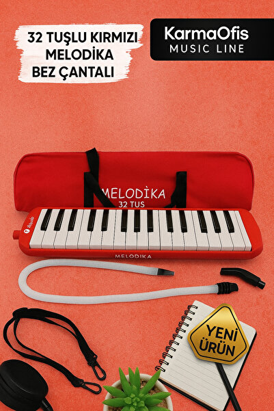 KarmaOfis 32 Tuşlu Kırmızı Melodika Bez Çantalı
