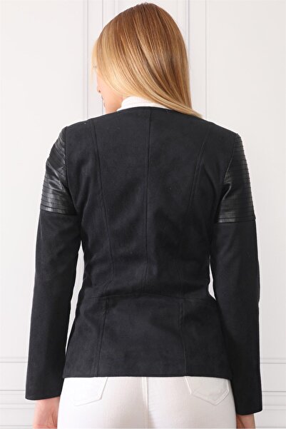 Dewberry Z6615 Leather Suede Coat-Dark Black