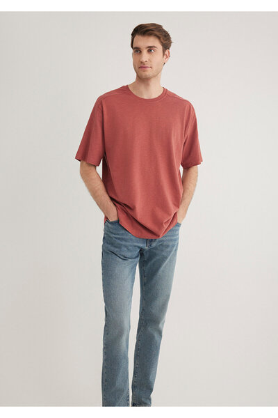 Mavi Rotes Basic-T-Shirt mit Nahtdetail, lockere Passform / lockere, entspannte Passform 0612227 -70444