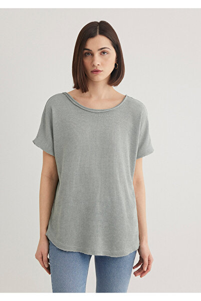 Mavi Textured Gray Basic T-Shirt Loose Fit / Loose Relaxed Cut 167311 -81325