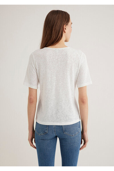 Mavi Lace Detailed V-Neck White T-Shirt Regular Fit 1613130 -70057