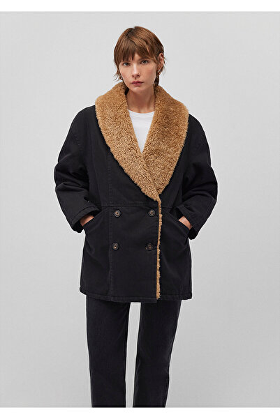 Mavi Suni Kürk Detaylı Antrasit Denim Ceket Loose Fit / Bol Rahat Kesim 1110538-80106