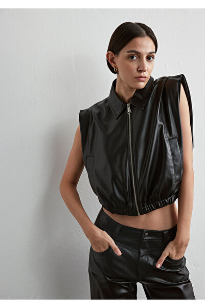 Mavi Suni Deri Siyah Yelek Loose Fit / Bol Rahat Kesim 1110661-900