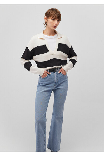 Mavi Black Striped Polo Neck Sweater - Regular Fit 1710503 -85407