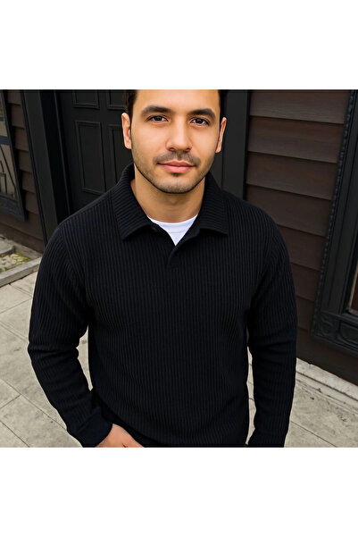 MODA Men's Corded Fabric Fleece Sweatshirt – Buttonless Polo Collar, Oversized Comfortable Fit, Thick Fleece Fabric, Winter Season