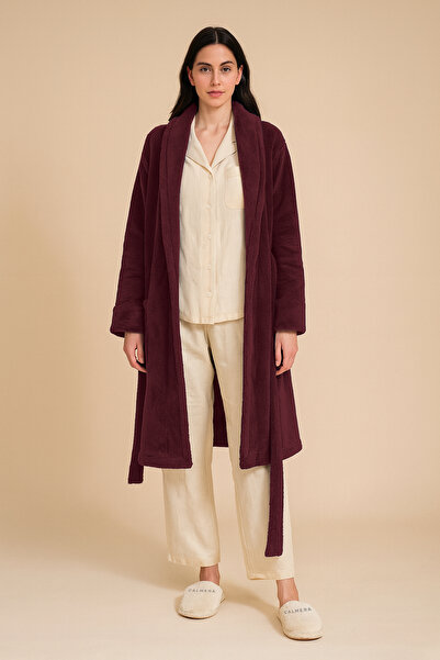 Calmera Wellsoft Polar Shawl Collar Women's Dressing Gown |   Soft |   Belted - Knee Length - Bathrobe |   Bordeaux
