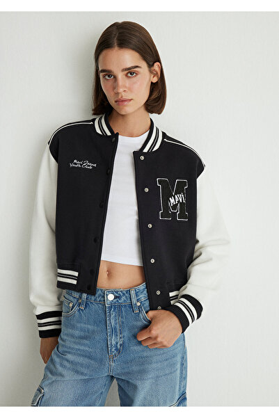 Mavi M Logo Patchli Siyah Bomber Ceket 1110636-900