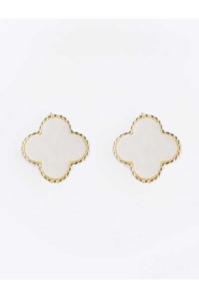 Jimmy Key Altın Rengi Yonca Figürlü Sedefli Çelik Küpe