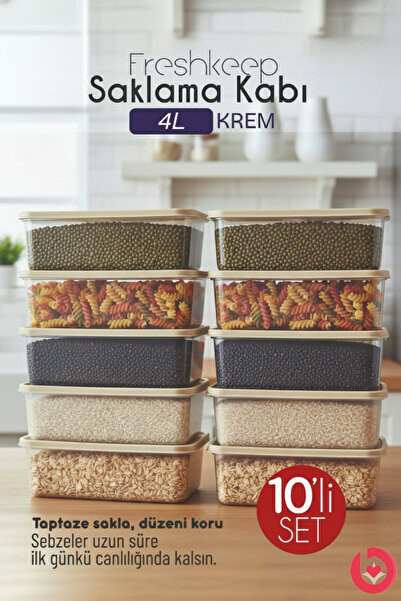 bizimevde 10-Piece Storage Container 4 Liter Deep Freezer Microwave Compatible