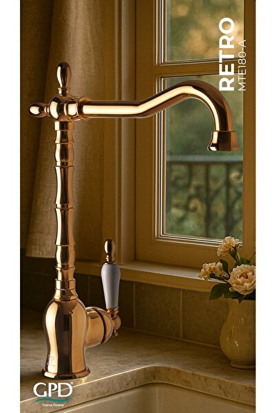 GPD RETRO tek gövde eviye bataryası sarı gold