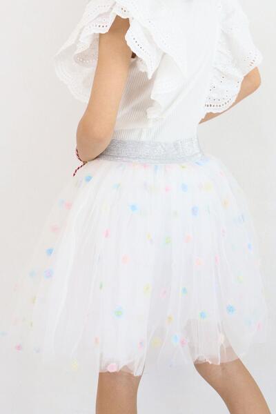 Breeze Fusta tutu pentru fetiță, cu broderie florală colorată, 4-8 ani, albă