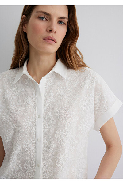 Mavi Nakış Detaylı Ekru Gömlek Regular Fit / Normal Kesim 1210740-70057
