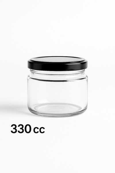 Massteelger Cam Kavanoz 330 CC Siyah Kapaklı Magnolia Bal Reçel Tatlı Kavanozu