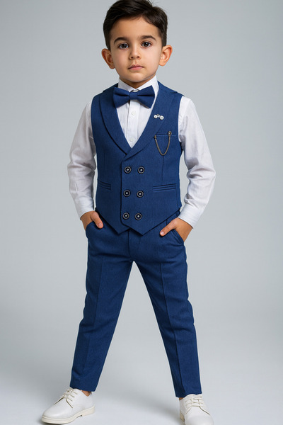 HAYTA Children's Vest Set 0-1 Years - 14 Years, Silver Indigo Set with Shirt