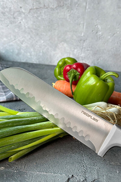NEOFLAM Fika Microban Santoku Bıçak 13 Cm, Gri