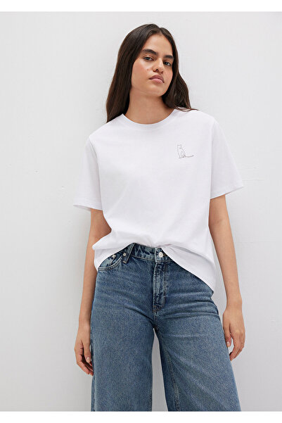 Mavi Λευκό μπλουζάκι με στάμπα Cat Regular Fit 1612298 -620