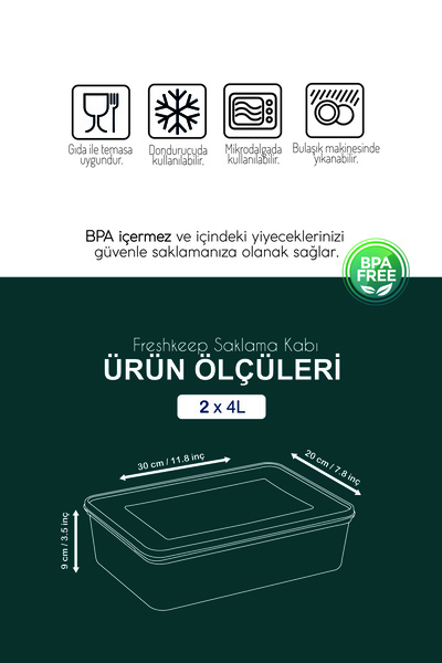 bizimevde 10-Piece Storage Container 4 Liter Deep Freezer Microwave Compatible