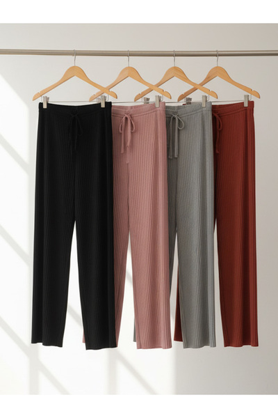 Ladytime 4'lü Likralı Bol Paça Rahat Kadın Pijama Altı Tek Alt Pijama Altı 20...