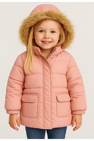 Rbgstore Girl's Hooded Shearling Puffer Coat – Powder Pink